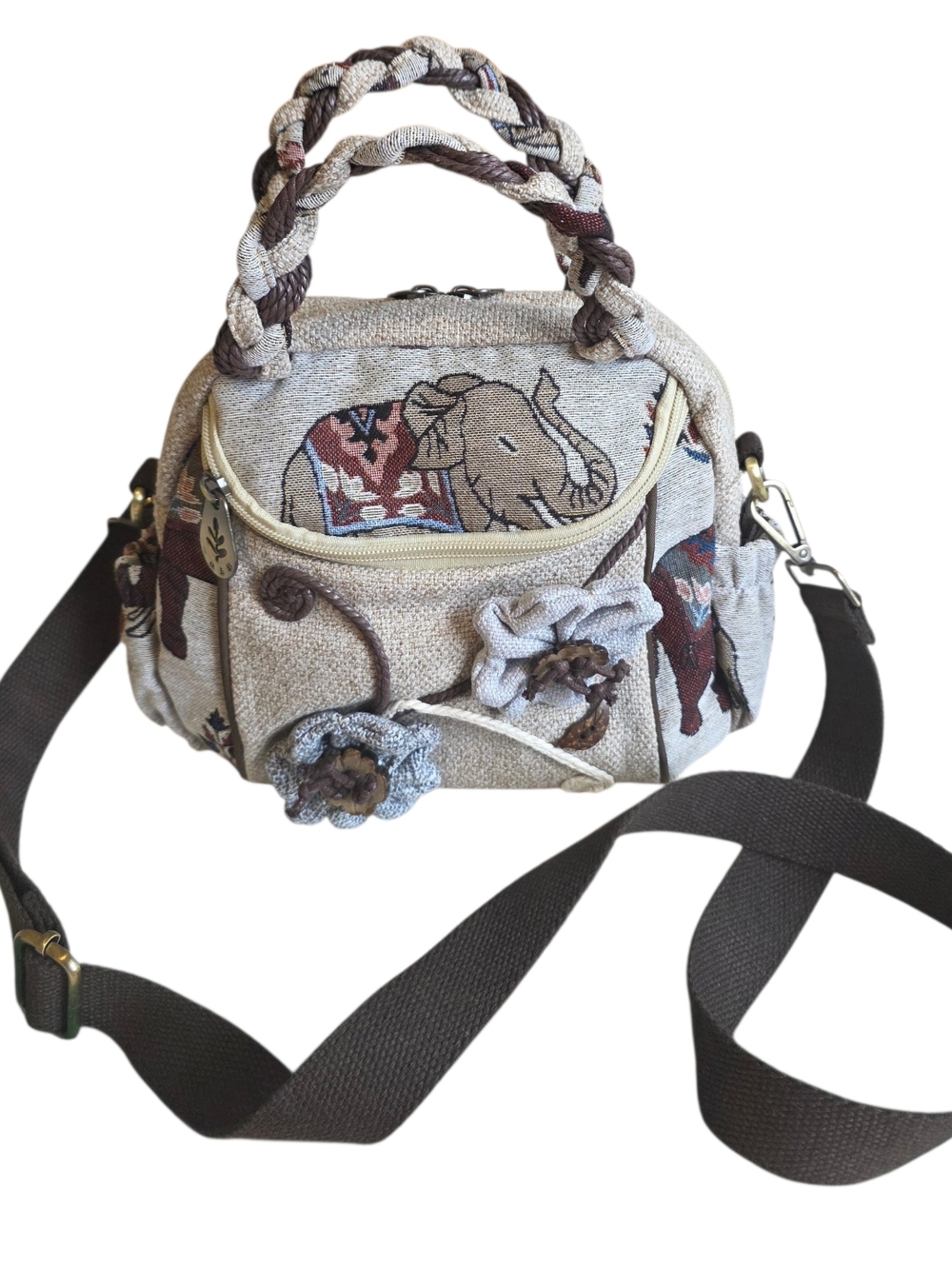 Ethnic Style Elephant Patter Hand Woven Small Crossbody Cloth Handbag NEW